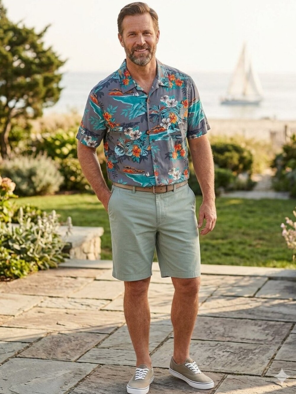 Duo Denver Hayes Mint Green Flat-Front Men's Chino Shorts + 2XL🌴Tropical Shirt